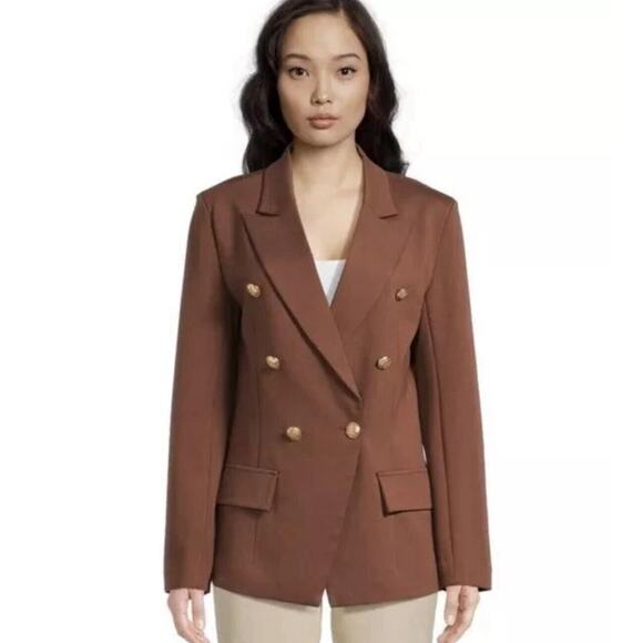 ATTITUDE UNKNOWN women's Size M Double Breasted Brown Blazer with Gold Buttons - Picture 1 of 12